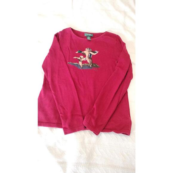 VTG Lauren Ralph Lauren Duck Hunter Intarsia Sweater Red cotton Medium - Picture 4 of 16